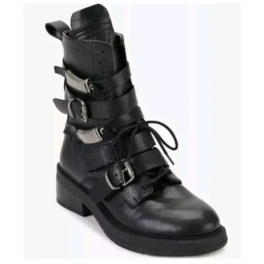 DKNY Ita Leather Strappy Buckle Ankle Boots Shoes Women's Size 8 - Picture 1 of 13